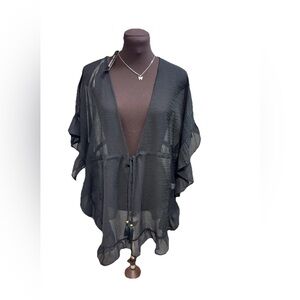 Club Z Collection Womens Sz Medium Ruffle Tunic Swim Cover up Black Beach NEW